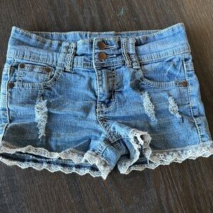 Cato Blue Denim Shorts with Lace Accents